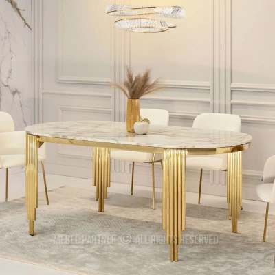 DILAM Esstisch – weißer Marmor / Gold