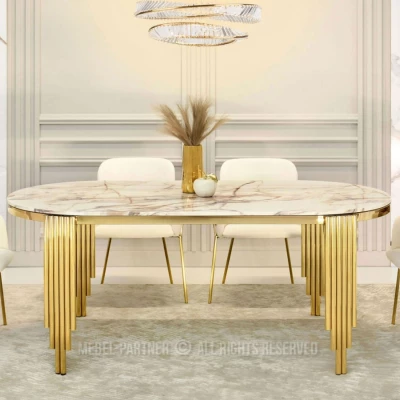 DILAM Esstisch – weißer Marmor / Gold