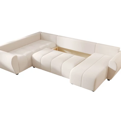 Schlafsofa U-förmig LUKAVA - hellbeige, linke Ecke