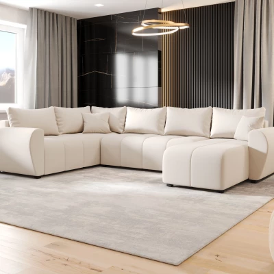 Schlafsofa U-förmig LUKAVA - hellbeige, linke Ecke