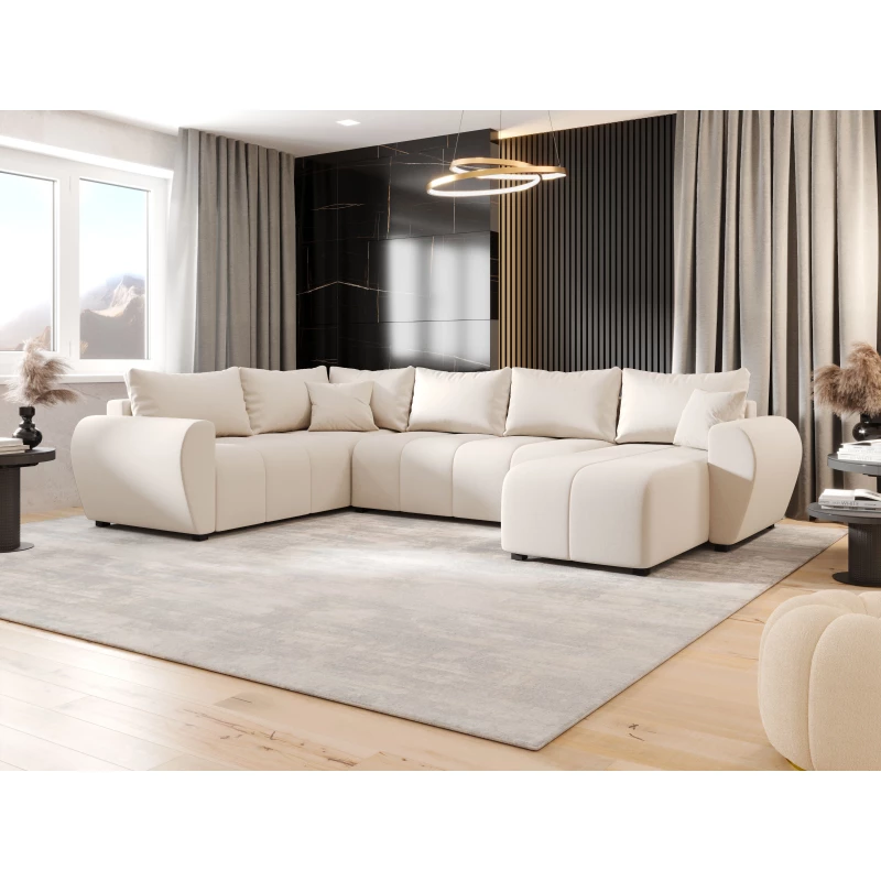 Schlafsofa U-förmig LUKAVA - hellbeige, linke Ecke