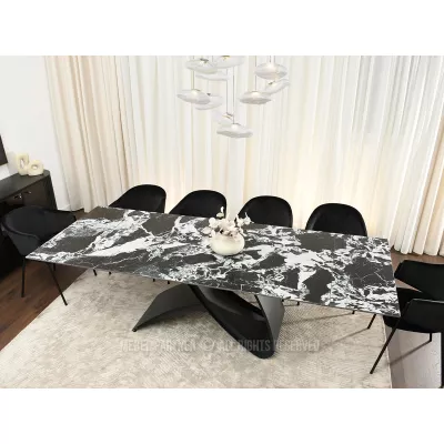 Ausziehbarer Esstisch 180(260)x95 AGASI - schwarz-weißer Marmor / schwarz