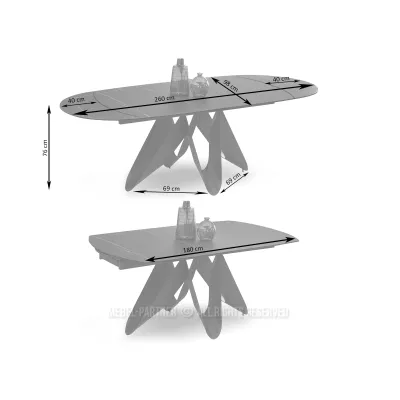 Eleganter Ausziehtisch 180(260)x98 CANO - beiger Marmor / schwarz