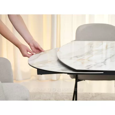 Eleganter Ausziehtisch 180(260)x98 CANO - beiger Marmor / schwarz