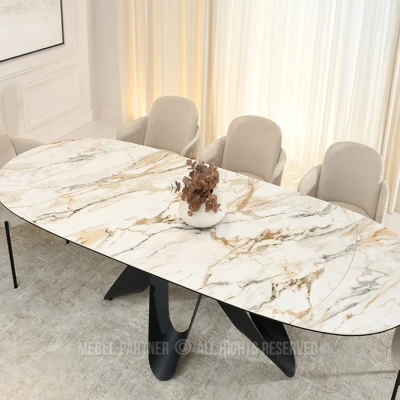 Eleganter Ausziehtisch 180(260)x98 CANO - beiger Marmor / schwarz