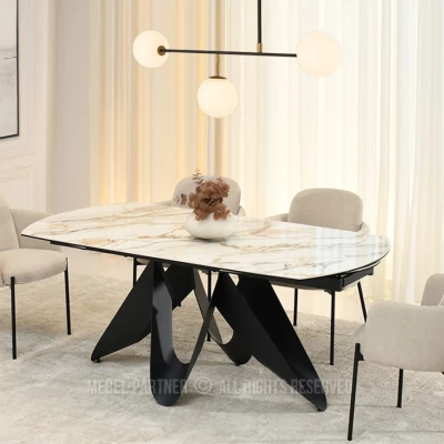 Eleganter Ausziehtisch 180(260)x98 CANO - beiger Marmor / schwarz