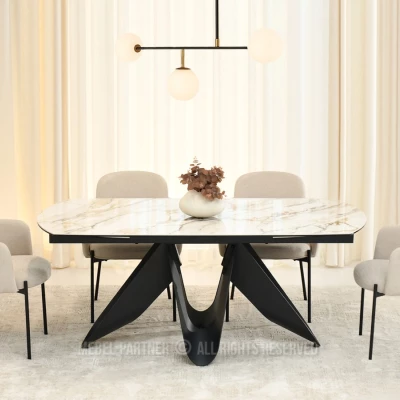 Eleganter Ausziehtisch 180(260)x98 CANO - beiger Marmor / schwarz