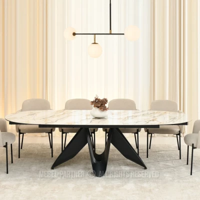 Eleganter Ausziehtisch 180(260)x98 CANO - beiger Marmor / schwarz