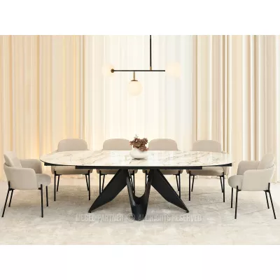 Eleganter Ausziehtisch 180(260)x98 CANO - beiger Marmor / schwarz