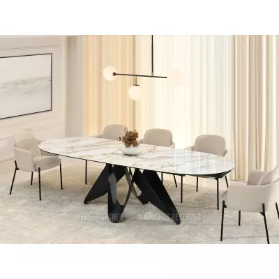 Eleganter Ausziehtisch 180(260)x98 CANO - beiger Marmor / schwarz