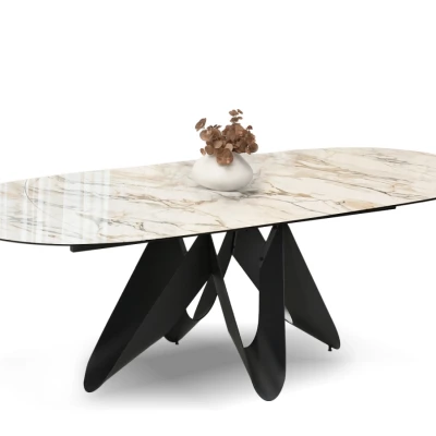 Eleganter Ausziehtisch 180(260)x98 CANO - beiger Marmor / schwarz