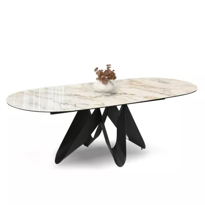 Eleganter Ausziehtisch 180(260)x98 CANO - beiger Marmor / schwarz