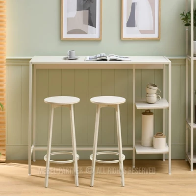 Bartisch mit Hockern RONAL – cremefarben