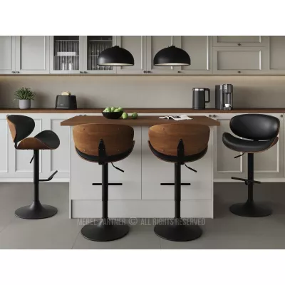 Drehbarer Barhocker MYRTEL – Schwarz/Walnuss