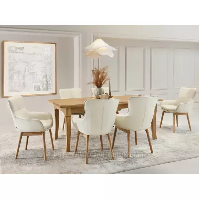 Eleganter Esszimmerstuhl ELISABETH – Creme/Eiche