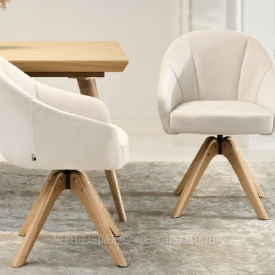 PAYALA drehbarer Esszimmerstuhl – Creme / Eiche