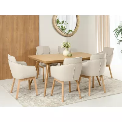 Eleganter Esszimmerstuhl VIVIENNE – Beige/Eiche