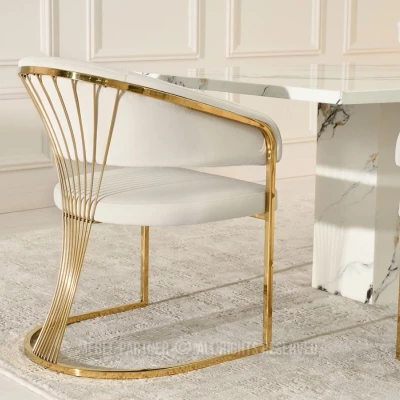 Designer-Esszimmerstuhl PAULINA – Creme/Gold