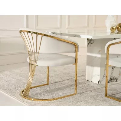 Designer-Esszimmerstuhl PAULINA – Creme/Gold