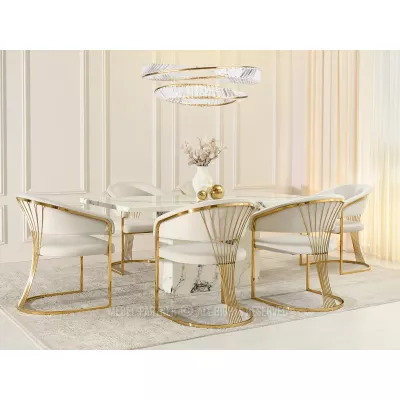 Designer-Esszimmerstuhl PAULINA – Creme/Gold