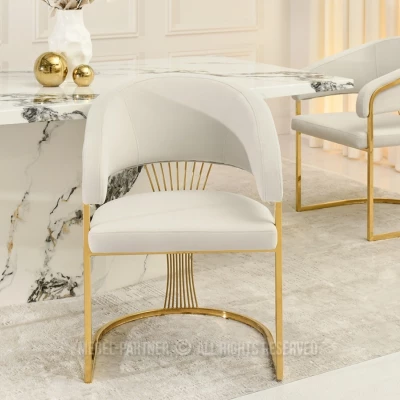 Designer-Esszimmerstuhl PAULINA – Creme/Gold
