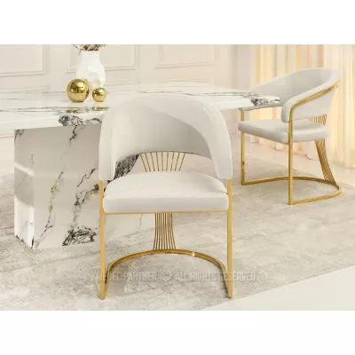 Designer-Esszimmerstuhl PAULINA – Creme/Gold