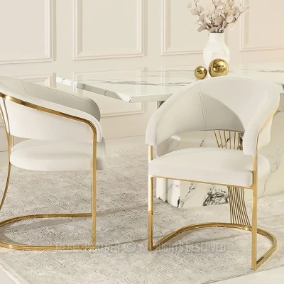 Designer-Esszimmerstuhl PAULINA – Creme/Gold