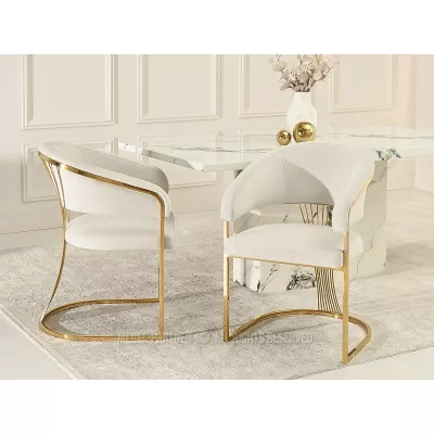 Designer-Esszimmerstuhl PAULINA – Creme/Gold