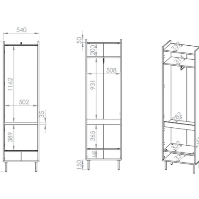Schmaler Flurschrank RENATE - Eiche Cremona / Kaschmir