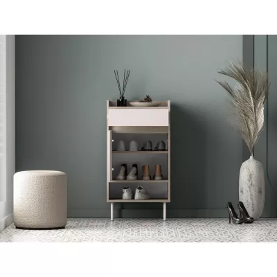 Schuhschrank mit Tür und Schublade RENATE - Cremona Eiche / Kaschmir