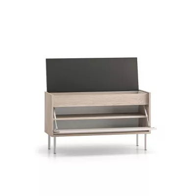 Sitzender Klappschuhschrank RENATE – Eiche Cremona / Kaschmir / Beige