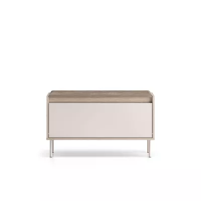 Sitzender Klappschuhschrank RENATE – Eiche Cremona / Kaschmir / Beige