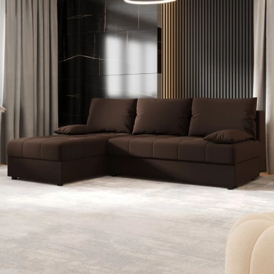 ADELINDE Eckschlafsofa – dunkelbraun, linke Ecke