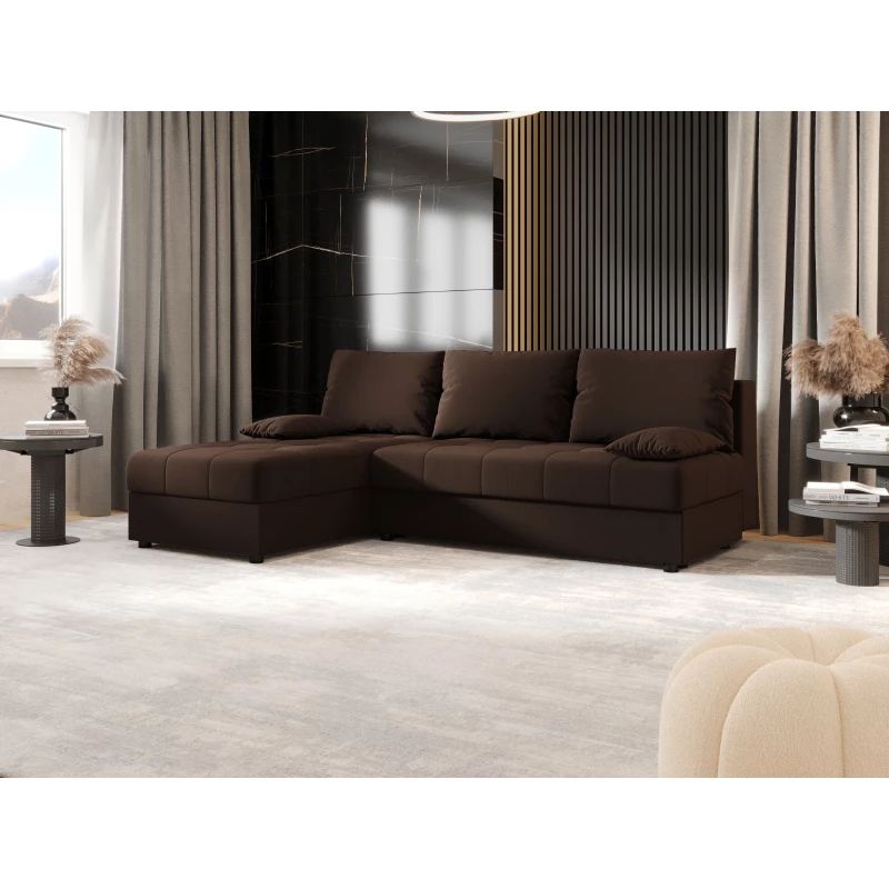ADELINDE Eckschlafsofa – dunkelbraun, linke Ecke