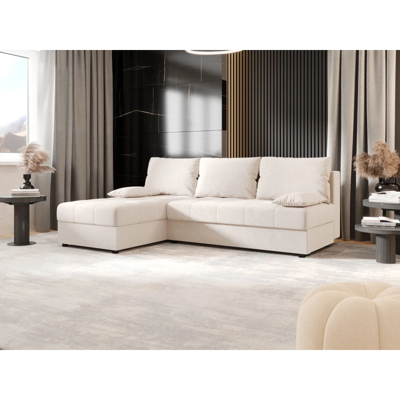 ADELINDE Eckschlafsofa – cremefarben, linke Ecke
