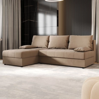 ADELINDE Eckschlafsofa - braun, linke Ecke