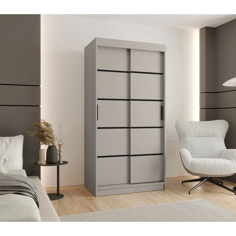 Schmaler Kleiderschrank 100 cm CASANDRA - Kaschmir / Schwarz