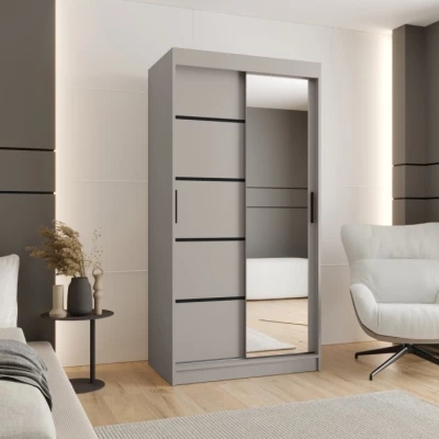 Schmaler Kleiderschrank 100 cm CASANDRA mit Spiegel - Kaschmir/Schwarz