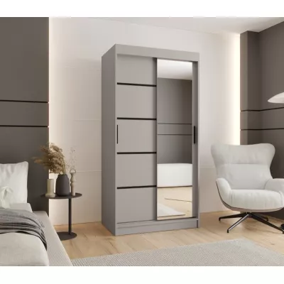 Schmaler Kleiderschrank 100 cm CASANDRA mit Spiegel - Kaschmir/Schwarz