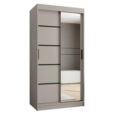 Schmaler Kleiderschrank 100 cm CASANDRA mit Spiegel - Kaschmir/Schwarz