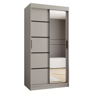 Schmaler Kleiderschrank 100 cm CASANDRA mit Spiegel - Kaschmir/Schwarz