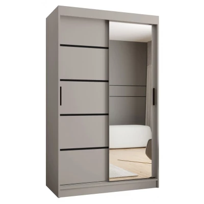 Schmaler Kleiderschrank 120 cm CASANDRA mit Spiegel - Kaschmir/Schwarz