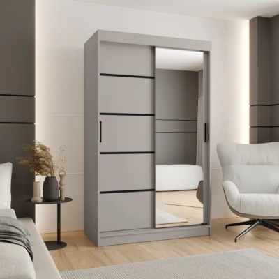 Schmaler Kleiderschrank 120 cm CASANDRA mit Spiegel - Kaschmir/Schwarz