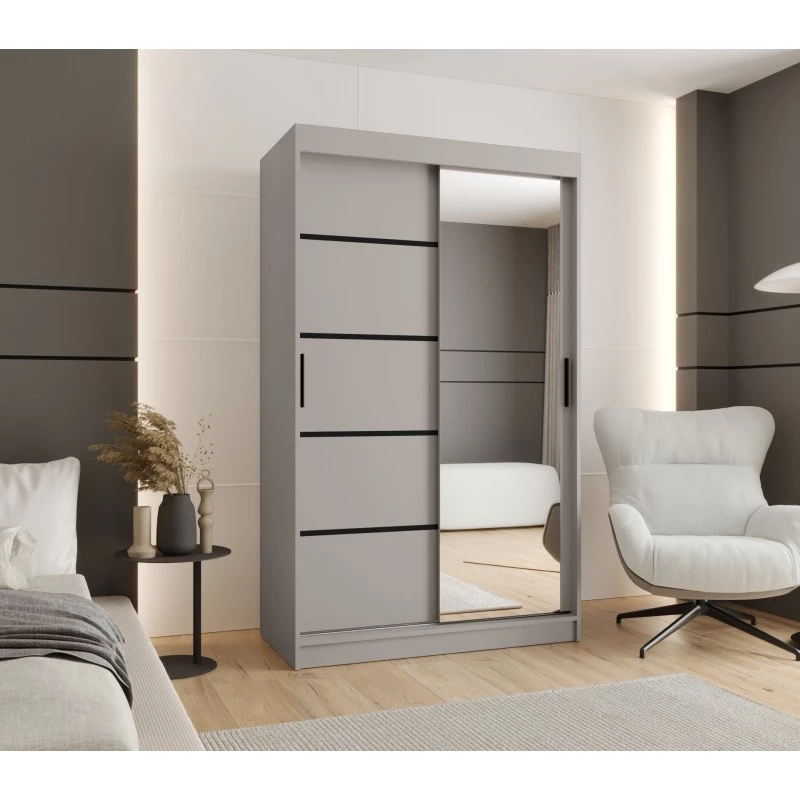 Schmaler Kleiderschrank 120 cm CASANDRA mit Spiegel - Kaschmir/Schwarz