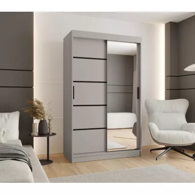 Schmaler Kleiderschrank 120 cm CASANDRA mit Spiegel - Kaschmir/Schwarz