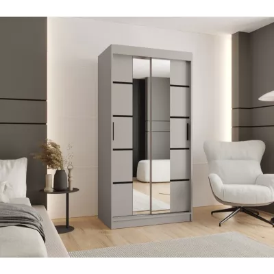 Schmaler Kleiderschrank mit Schiebetüren, 100 cm breit, CASANDRA – Kaschmir/Schwarz