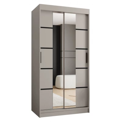 Schmaler Kleiderschrank mit Schiebetüren, 100 cm breit, CASANDRA – Kaschmir/Schwarz