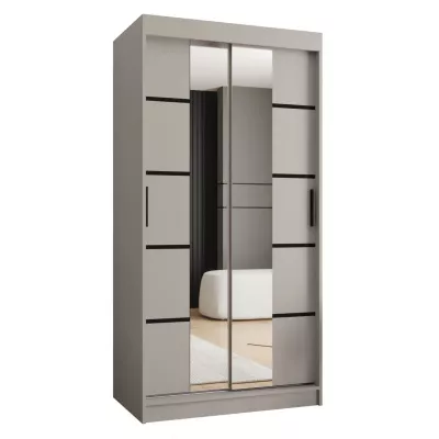 Schmaler Kleiderschrank mit Schiebetüren, 100 cm breit, CASANDRA – Kaschmir/Schwarz