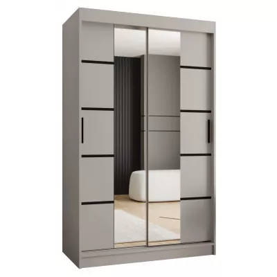 Schmaler Kleiderschrank mit Schiebetüren, 120 cm breit, CASANDRA – Kaschmir/Schwarz