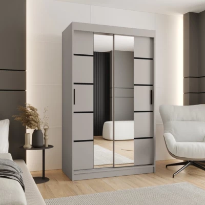 Schmaler Kleiderschrank mit Schiebetüren, 120 cm breit, CASANDRA – Kaschmir/Schwarz
